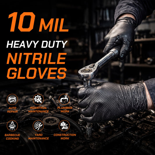 UYKKE 10 Mil Black / Orange Nitrile Gloves — 100 / 1000 Count