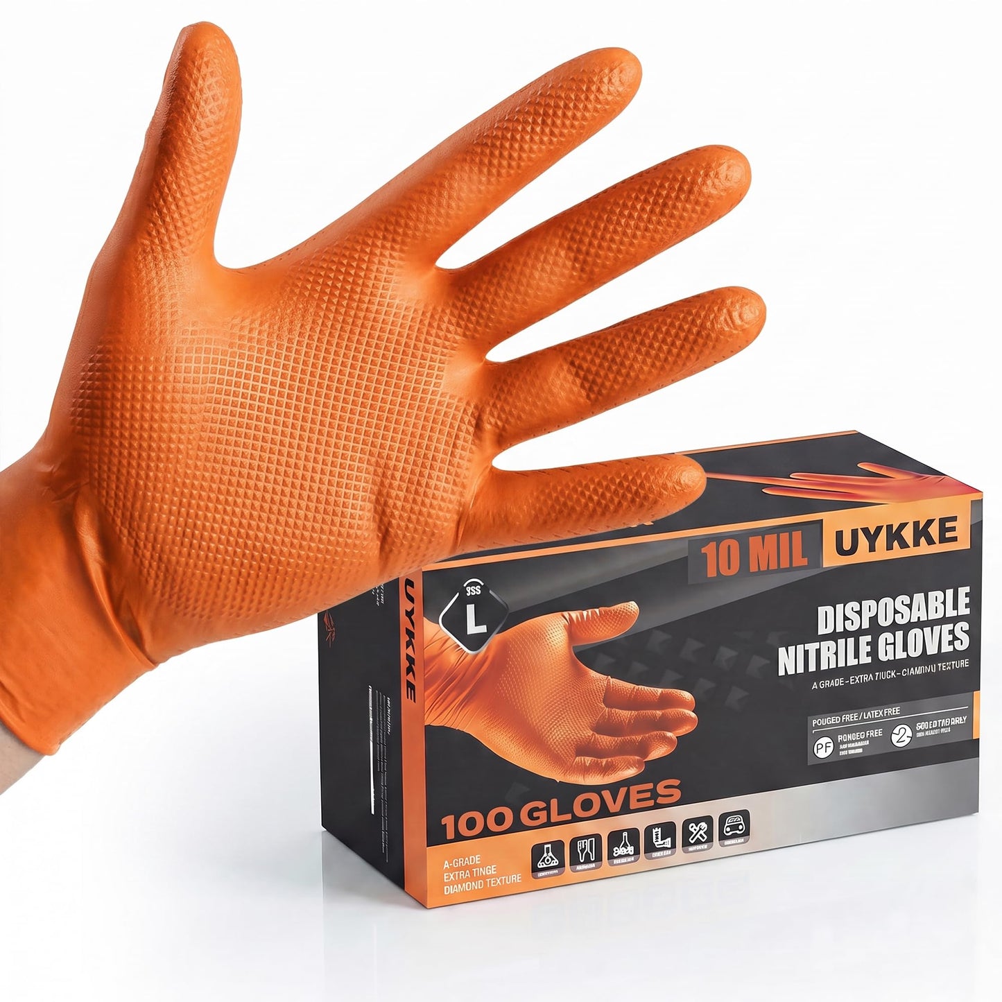 UYKKE 10 Mil Orange Nitrile Gloves — 100 Count
