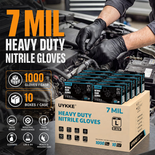UYKKE 7 Mil Black Nitrile Gloves — 1000 Count