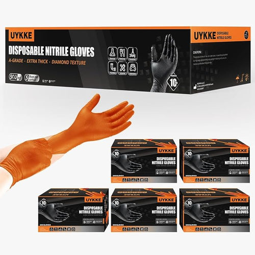 10mil Nitrile Gloves Thick, Industrial Disposable Gloves, Heavy Duty Mechanic Gloves, Food Safe, Fully-Diamond Textured