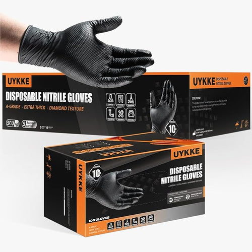 10mil Nitrile Gloves Thick,Industrial Disposable Gloves with Diamond Textured,Heavy Duty Mechanic Gloves,Latex Free