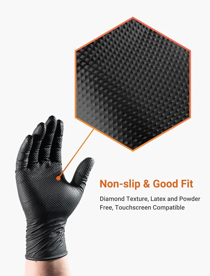 10mil Nitrile Gloves Thick,Industrial Disposable Gloves with Diamond Textured,Heavy Duty Mechanic Gloves,Latex Free