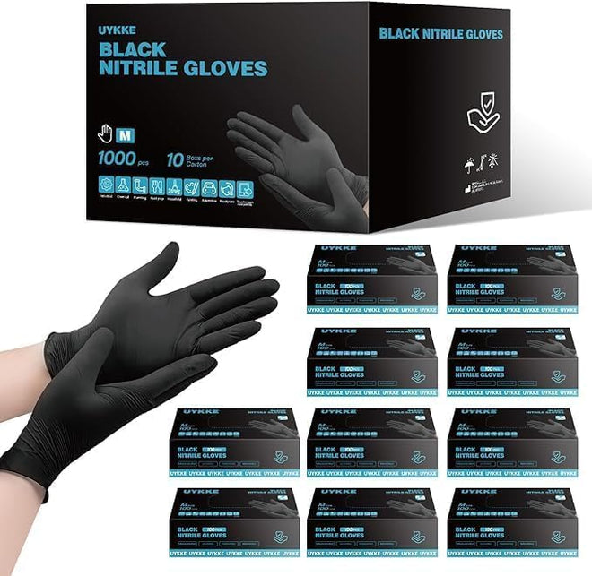 Heavy Duty 5mil Black Nitrile Gloves Cleaning Gloves, Latex Free Disposable Gloves Food Prep Mechanic Tattoo 1000pcs