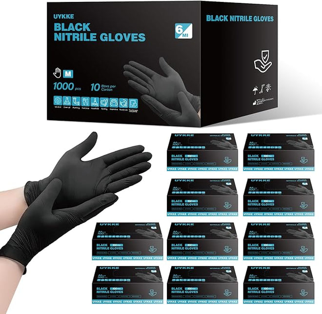 Heavy Duty 6mil Black Nitrile Gloves Cleaning Gloves, Powder & Latex Free Disposable Gloves Food Prep Mechanic Tattoo