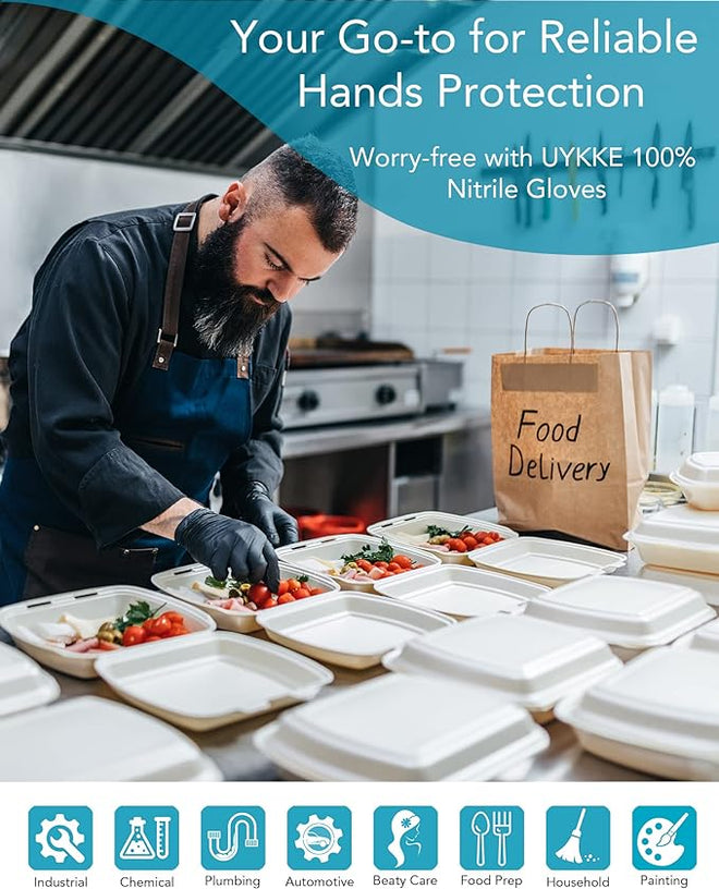 Heavy Duty 6mil Black Nitrile Gloves Cleaning Gloves, Powder & Latex Free Disposable Gloves Food Prep Mechanic Tattoo