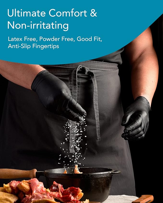 Heavy Duty 6mil Black Nitrile Gloves Cleaning Gloves, Powder & Latex Free Disposable Gloves Food Prep Mechanic Tattoo