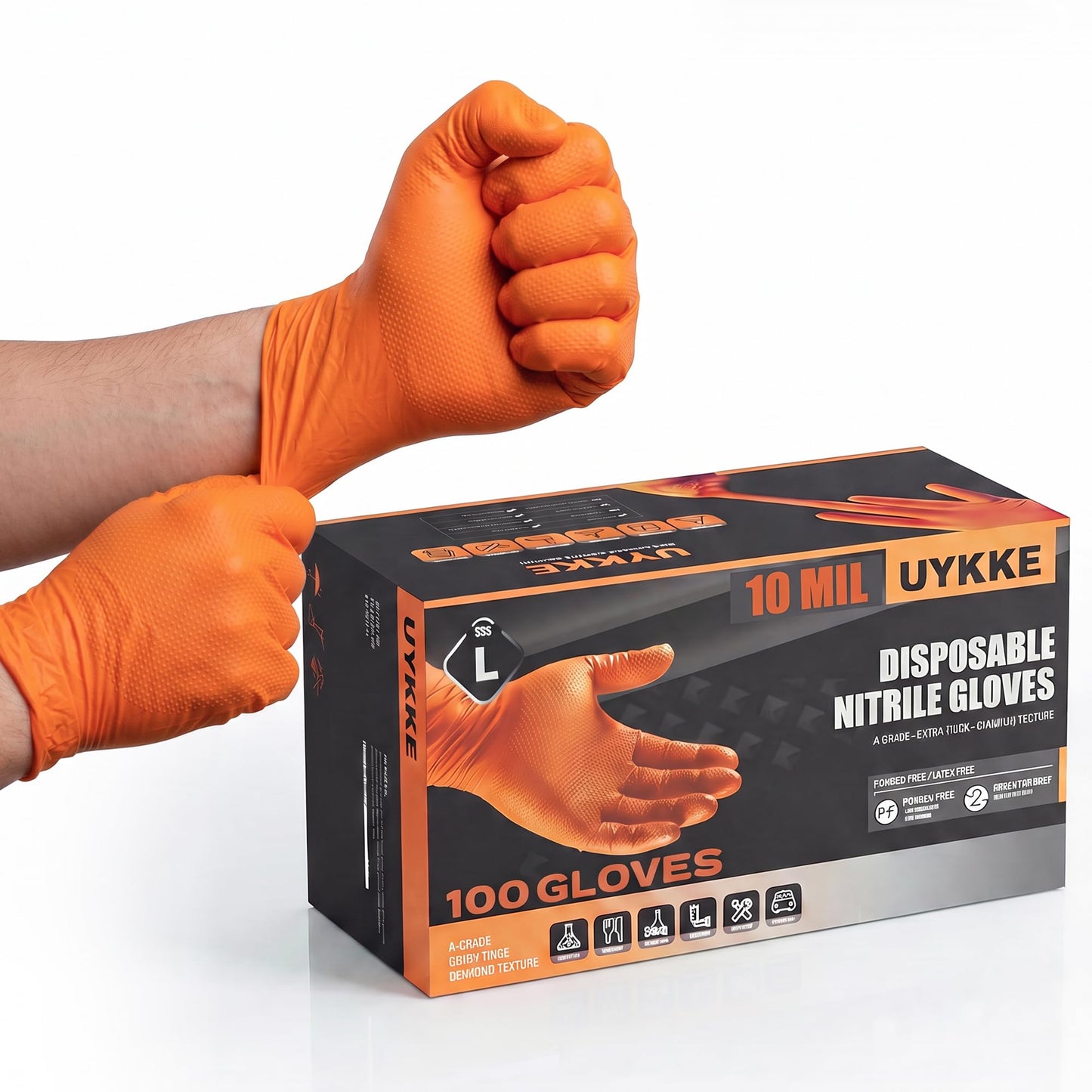 UYKKE 10 Mil Orange Nitrile Gloves — 100 Count