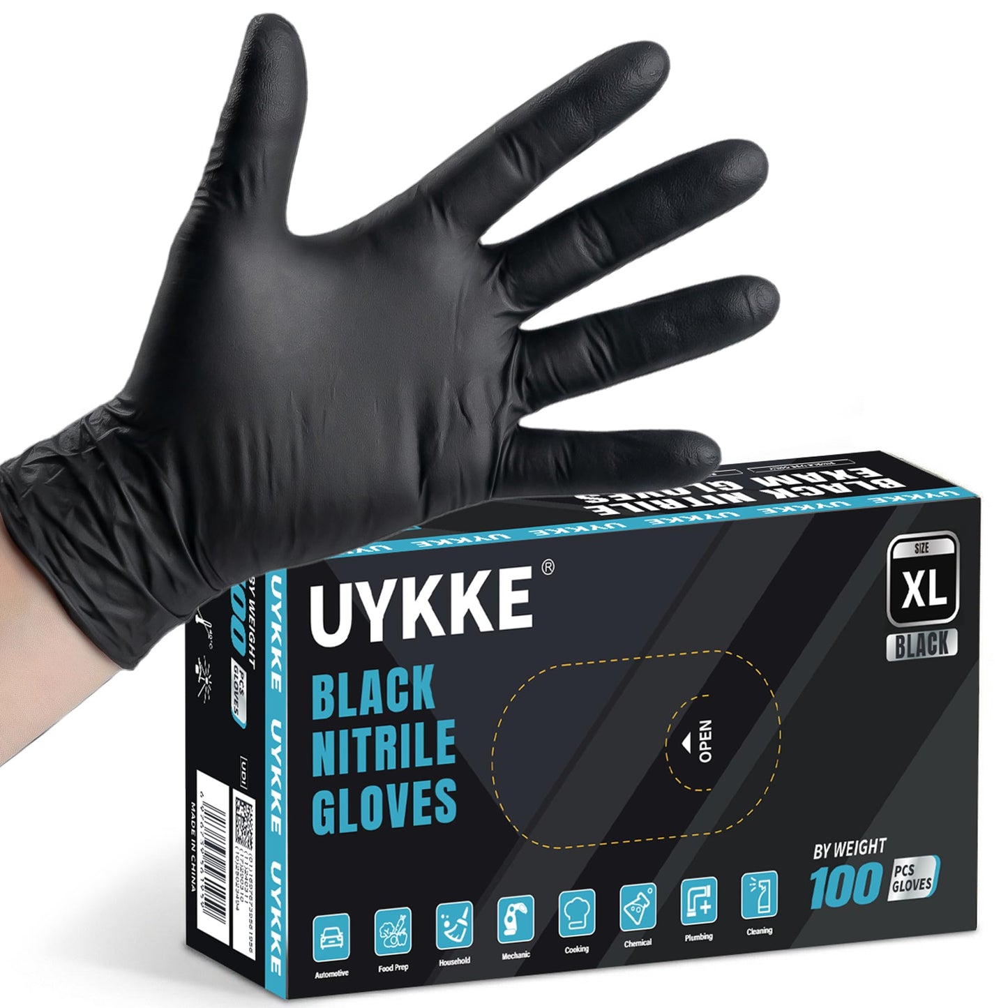 UYKKE 5 Mil Black Nitrile Gloves — 100 Count