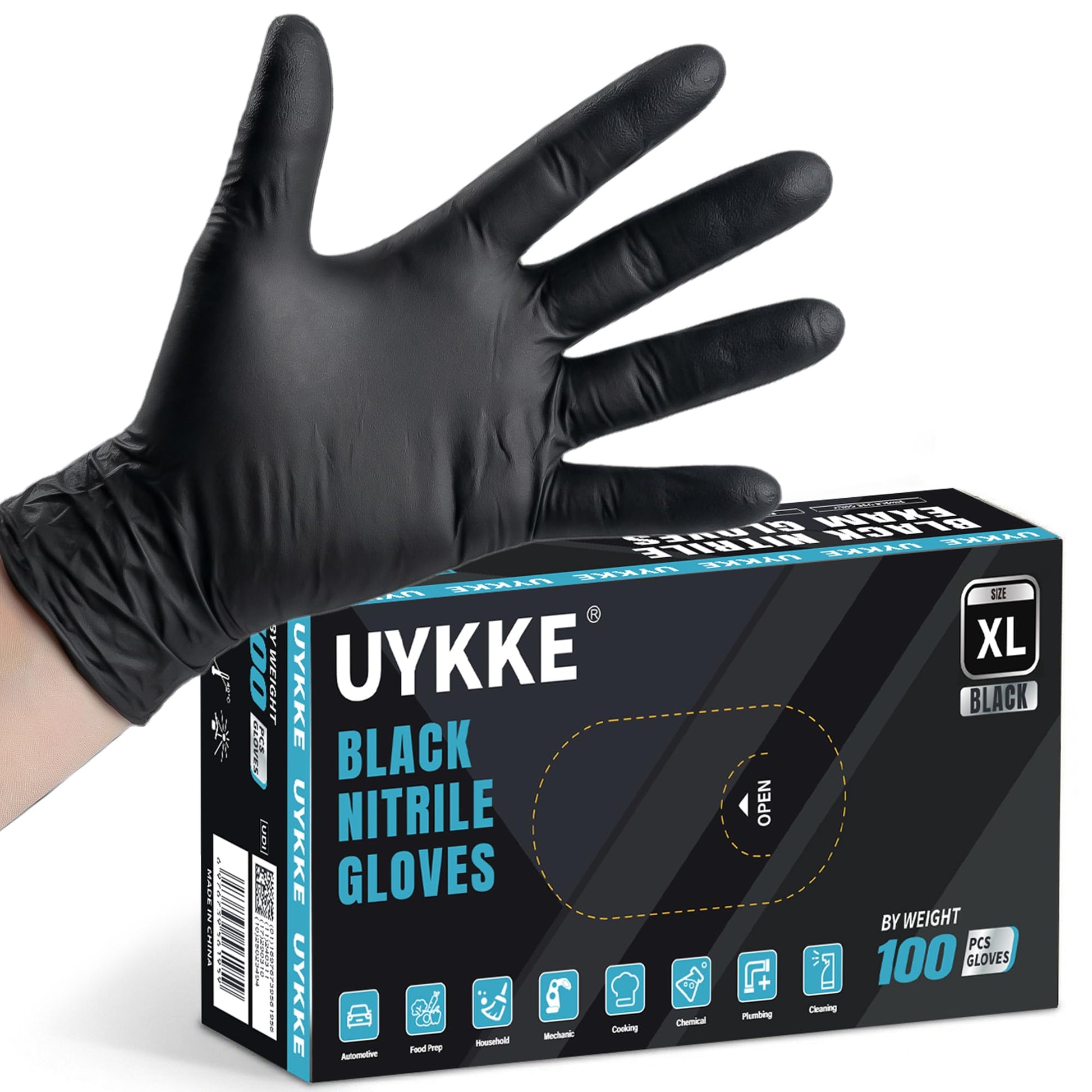 UYKKE 5 Mil Black Nitrile Gloves — 100 Count