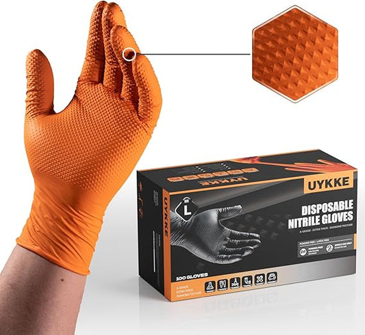 10mil Nitrile Gloves Thick, Industrial Disposable Gloves, Heavy Duty Mechanic Gloves, Food Safe, Fully-Diamond Textured