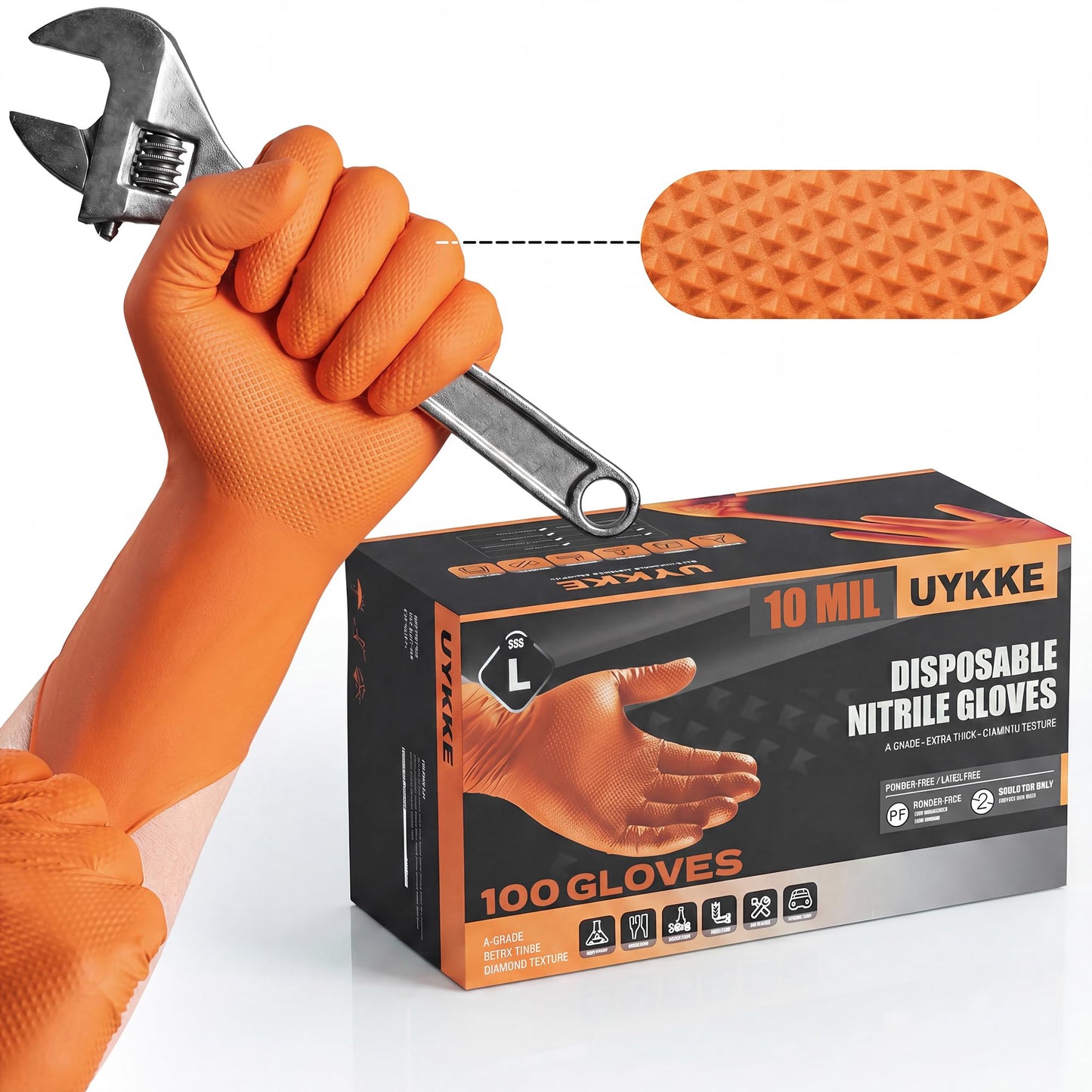 UYKKE 10 Mil Orange Nitrile Gloves — 100 Count