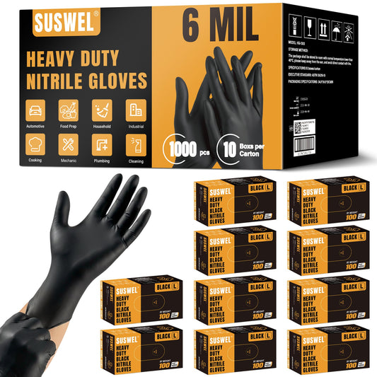 UYKKE SuSwel Series 6 Mil Black Nitrile Gloves — 100 / 1000 Count