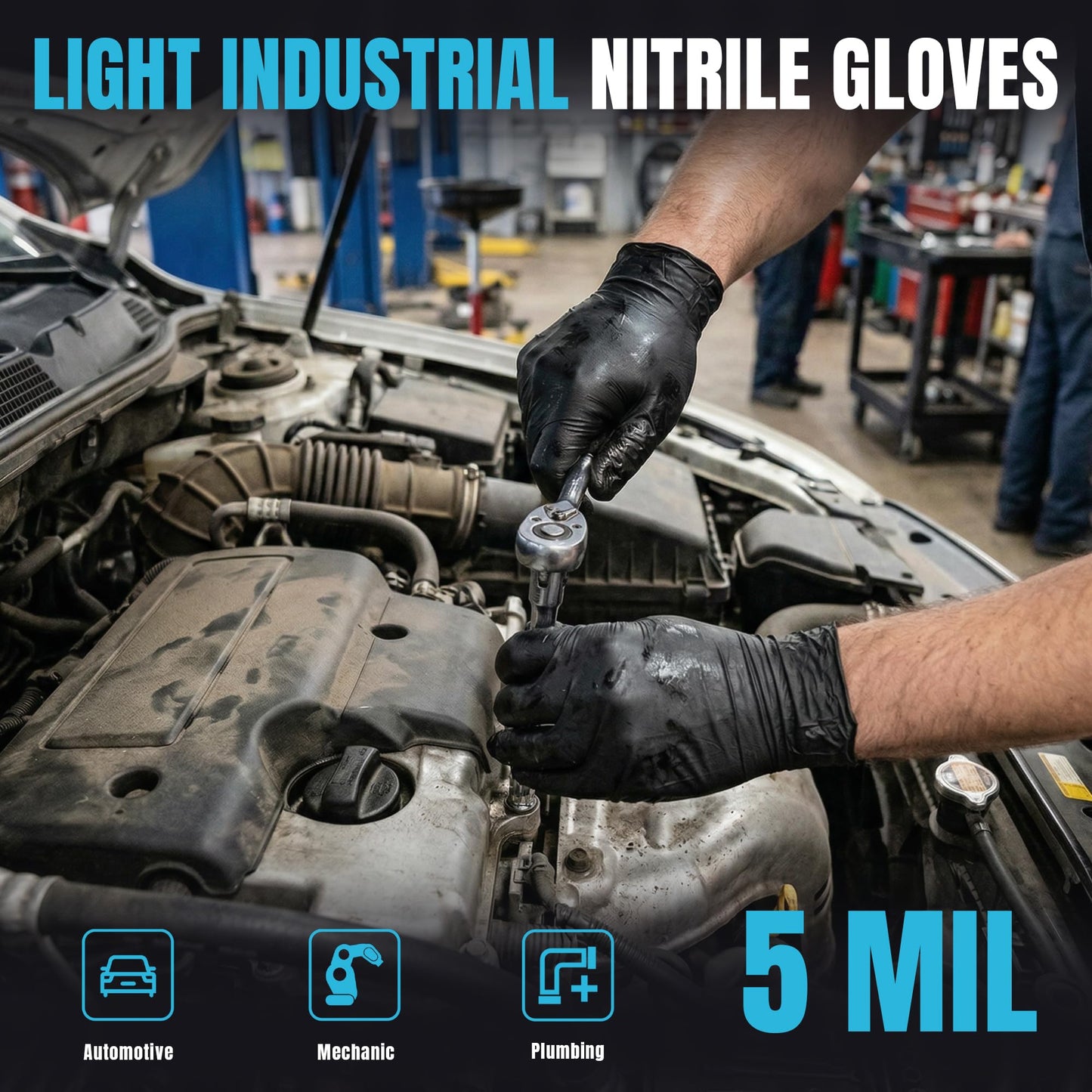 UYKKE 5 Mil Black Nitrile Gloves — 100 Count
