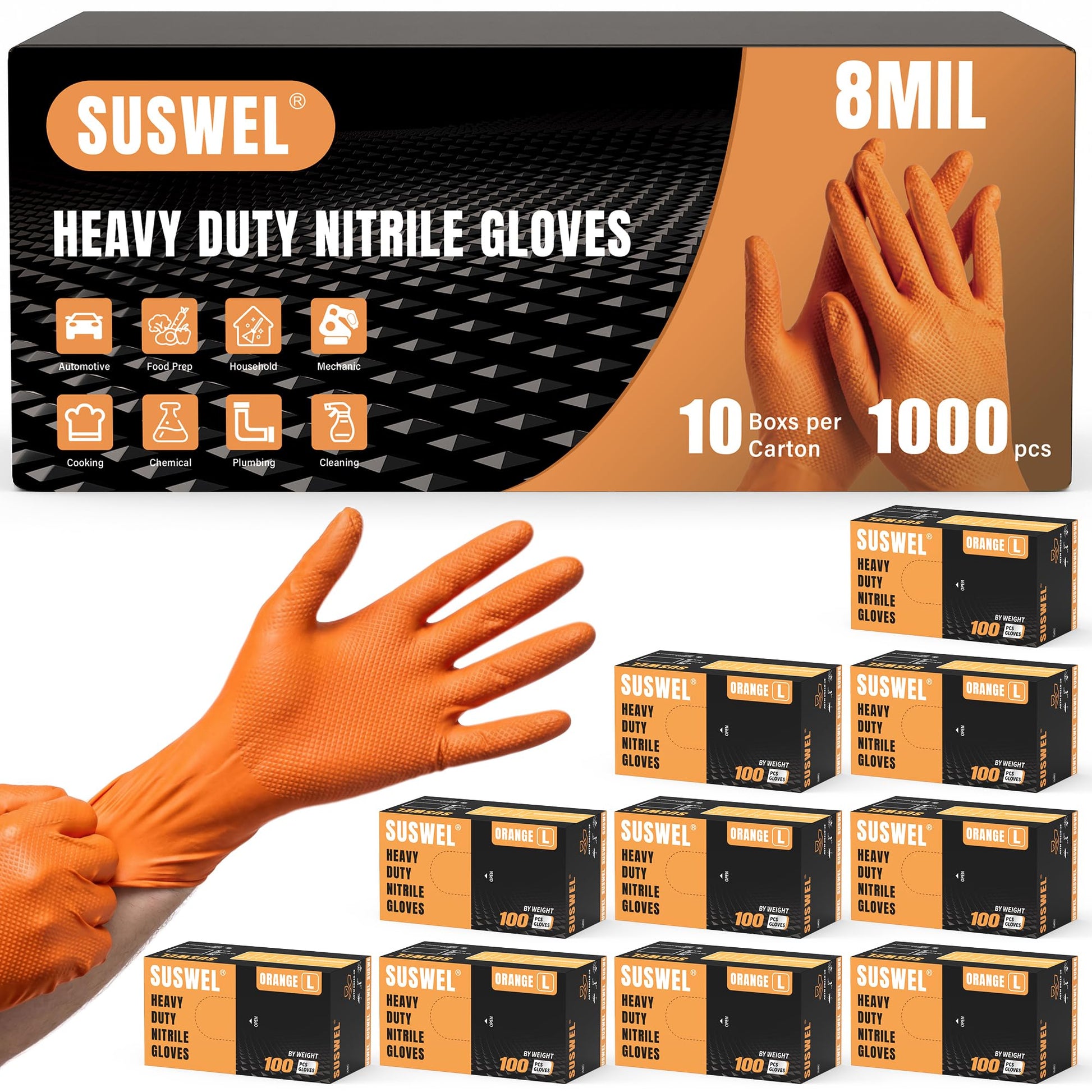 UYKKE SuSwel Series 8 Mil Orange Nitrile Gloves — 1000 Count