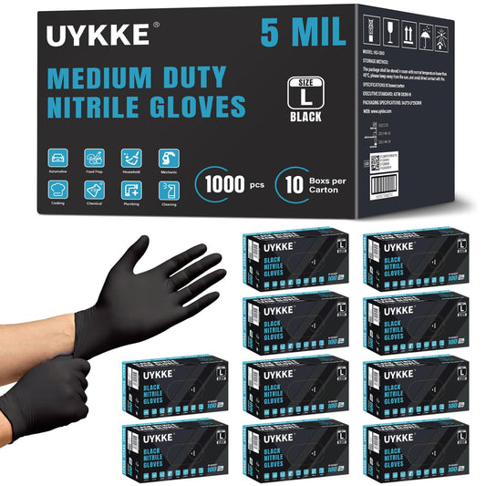 UYKKE 5 Mil Black Nitrile Gloves — 1000 Count