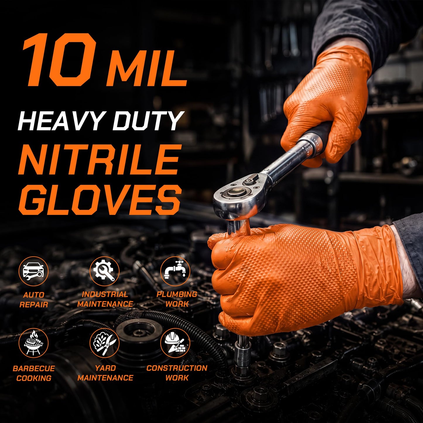 UYKKE 10 Mil Orange Nitrile Gloves — 100 Count
