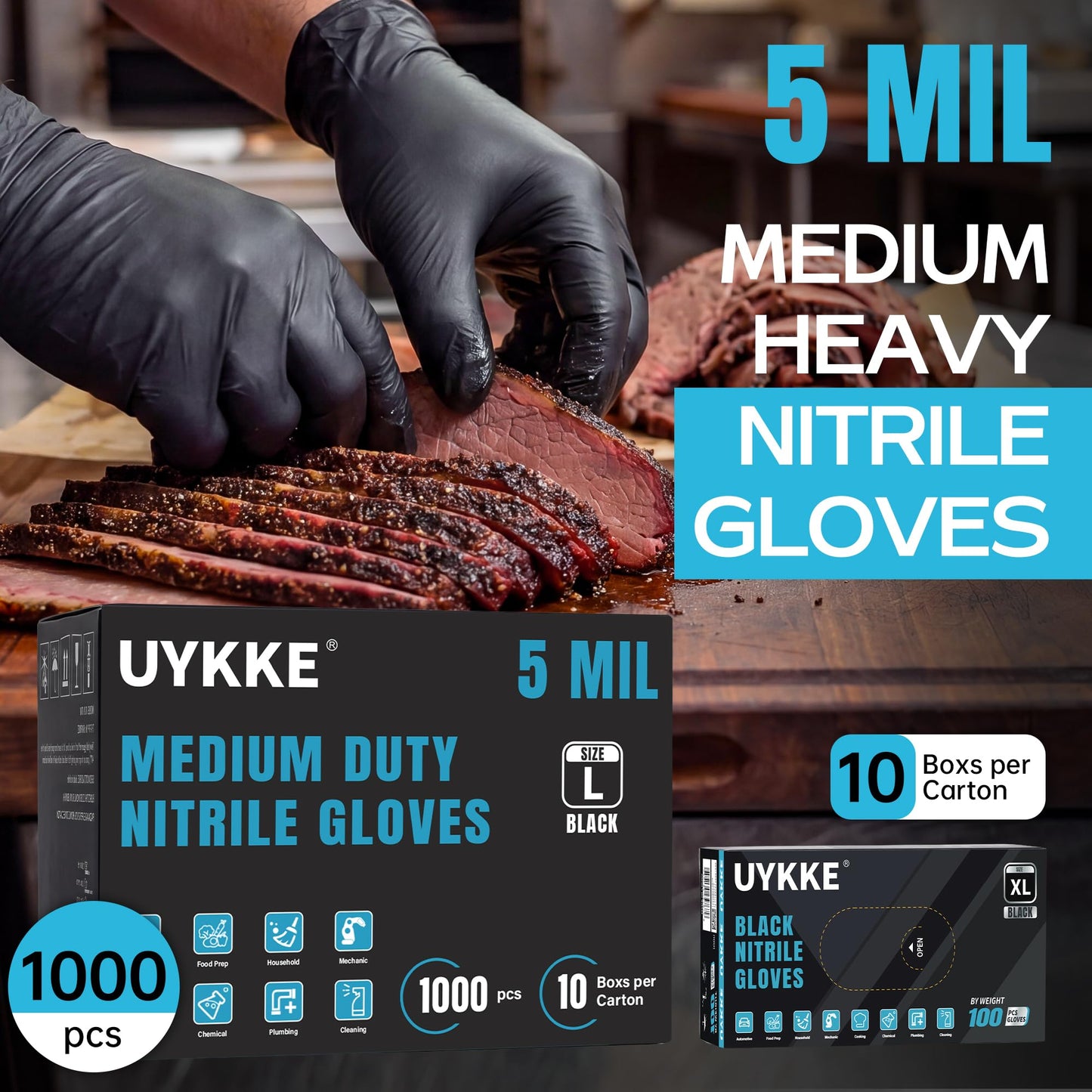 UYKKE 5 Mil Black Nitrile Gloves — 1000 Count