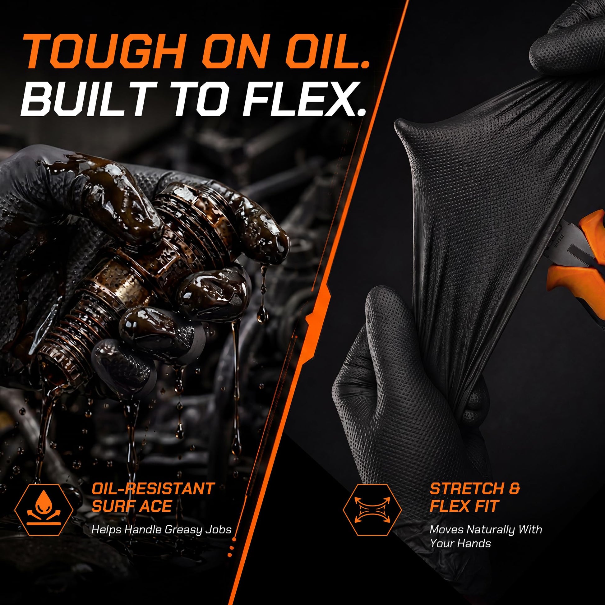 UYKKE 10 Mil Black / Orange Nitrile Gloves — 100 / 1000 Count