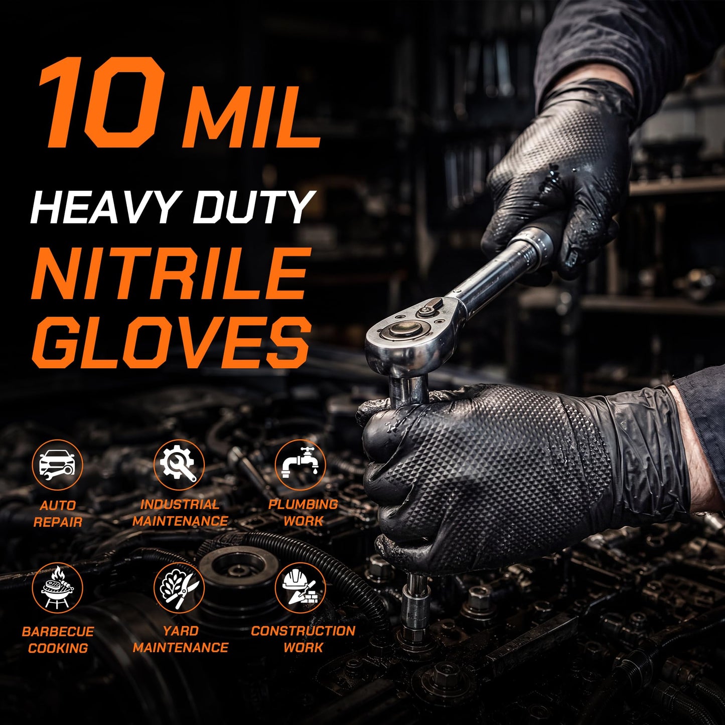 UYKKE 10 Mil Black / Orange Nitrile Gloves — 100 / 1000 Count
