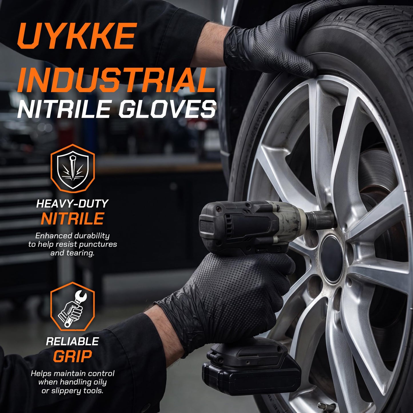 UYKKE 10 Mil Black / Orange Nitrile Gloves — 100 / 1000 Count