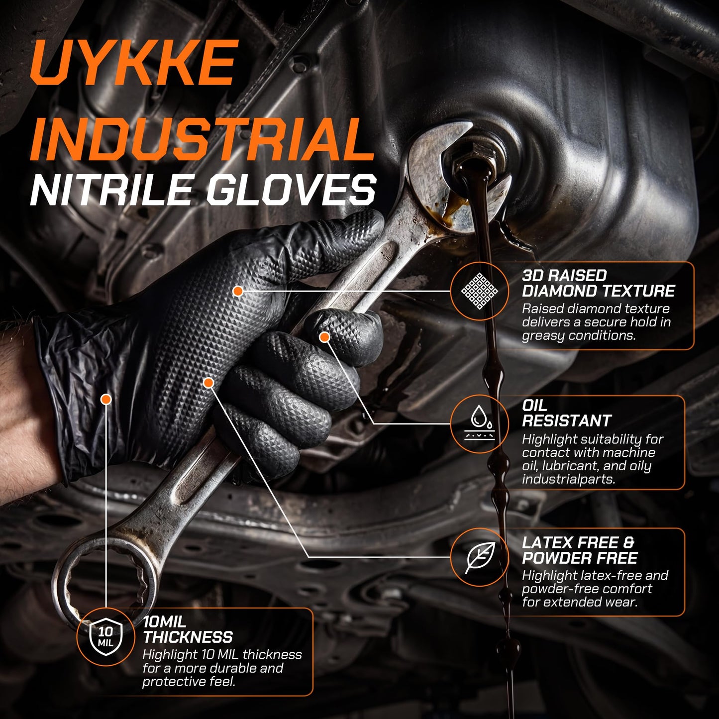 UYKKE 10 Mil Black Nitrile Gloves — 1000 Count