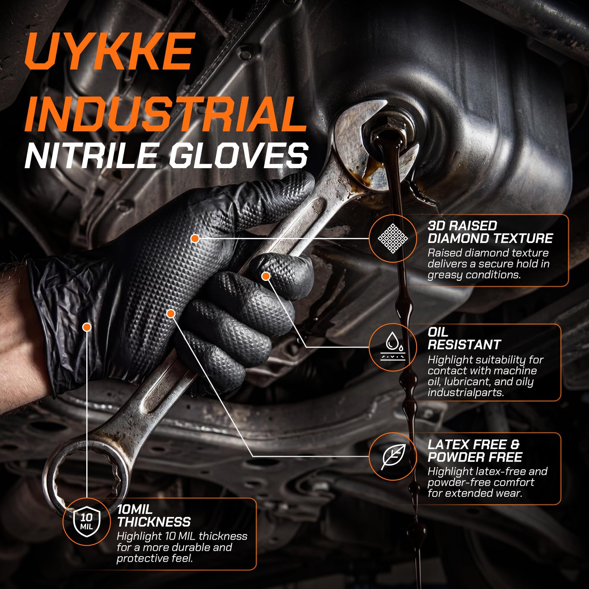 UYKKE 10 Mil Black Nitrile Gloves — 1000 Count