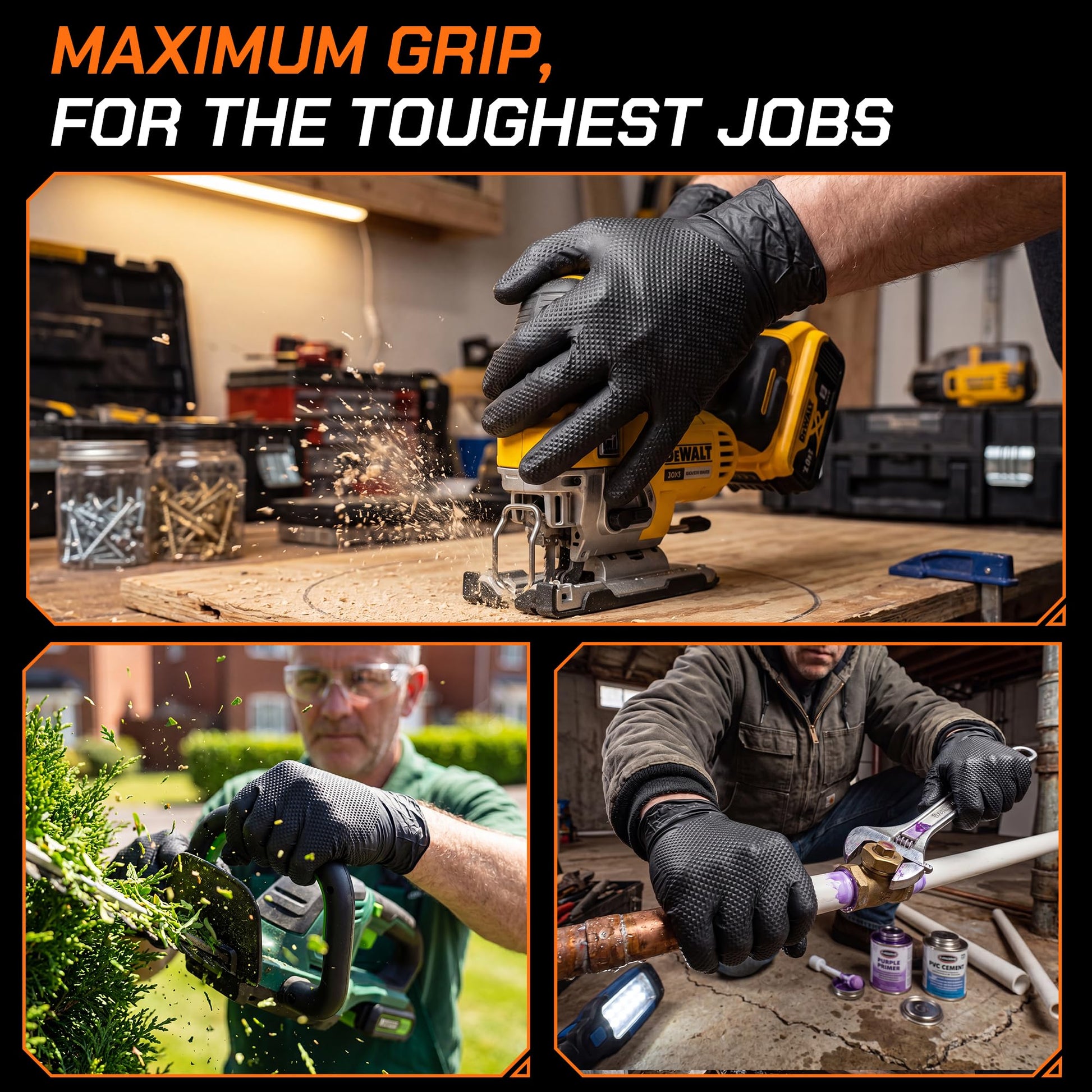 UYKKE 10 Mil Black / Orange Nitrile Gloves — 100 / 1000 Count