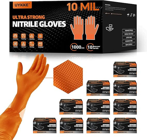 10mil Nitrile Gloves Thick, Industrial Disposable Gloves, Heavy Duty Mechanic Gloves, Food Safe, Fully-Diamond Textured