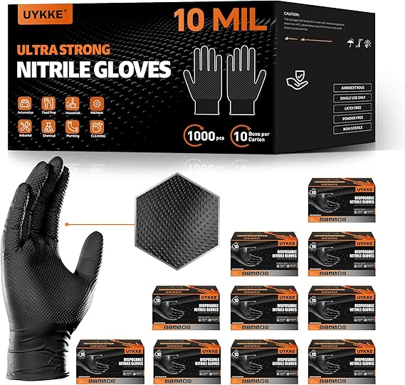 10mil Nitrile Gloves Thick,Industrial Disposable Gloves with Diamond Textured,Heavy Duty Mechanic Gloves,Latex Free