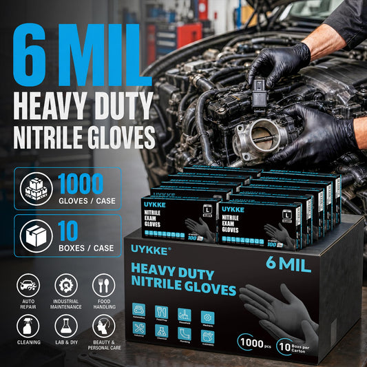 UYKKE 6 Mil Black Nitrile Gloves — 1000 Count