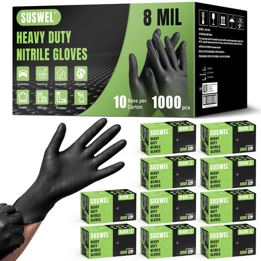 UYKKE SuSwel Series 8 Mil Black Nitrile Gloves — 1000 Count
