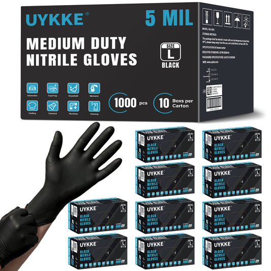 UYKKE 5 Mil Black Nitrile Gloves — 1000 Count
