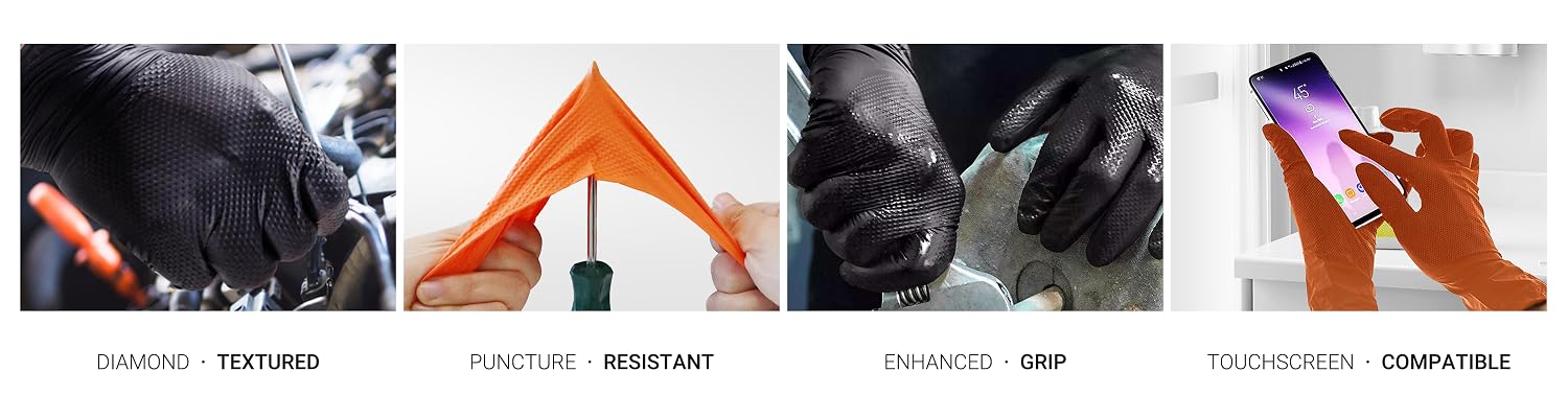 UYKKE nitrile glove texture, grip and touchscreen feature overview